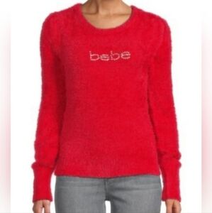 NWT $79 BEBE Rhinestone Fuzzy Sweater 🩷LIVE show item